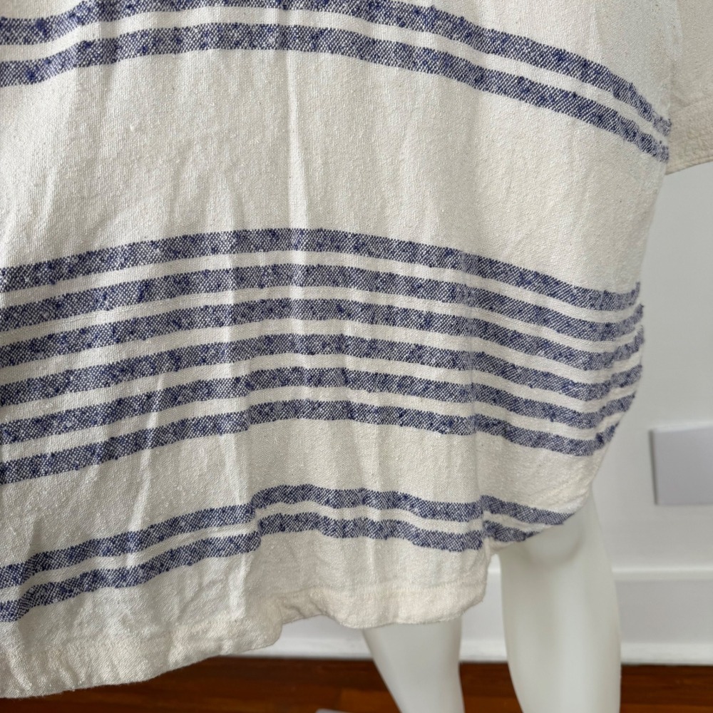 Free People Women Cream Blue Striped Henley Tunic Dress Pockets Large L - Picture 3 of 16